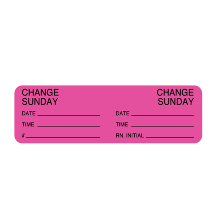 NEVS Day Change IV Tubing Label - Change Sunday 7/8" x 3" Flr Pink w/Black NTUBE-SU